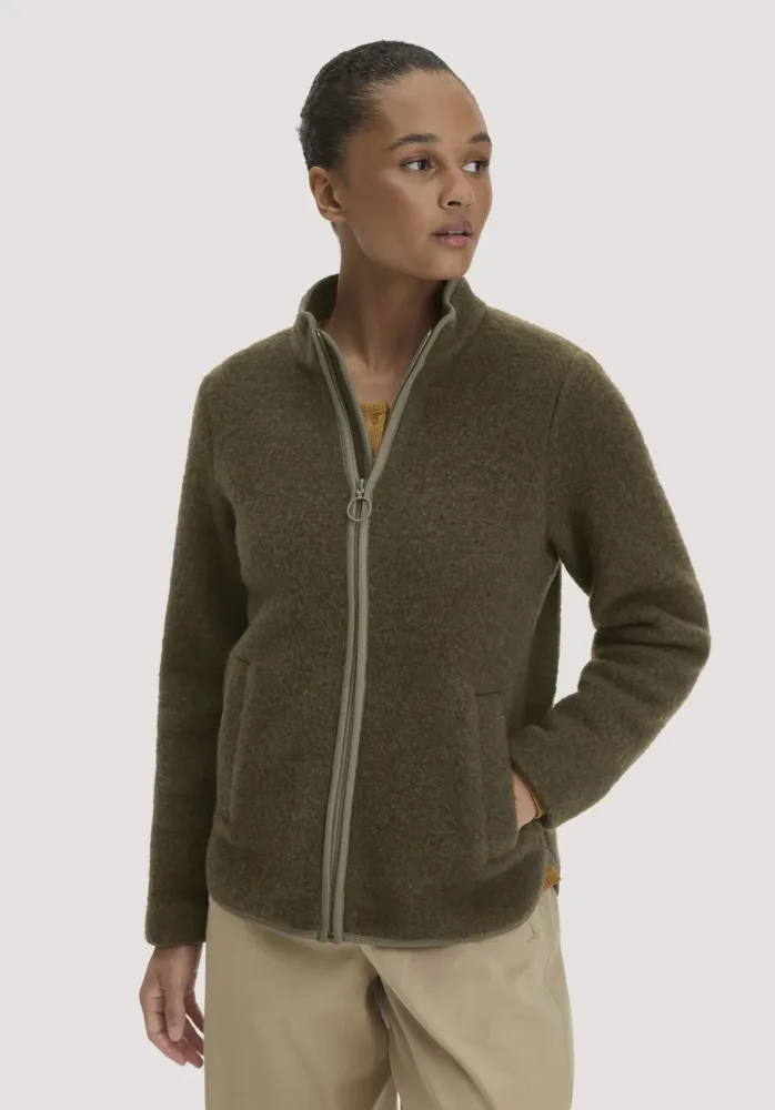 hessnatur Damen Wollfleece Jacke Regular aus Bio-Merinowolle - grün GrösseM