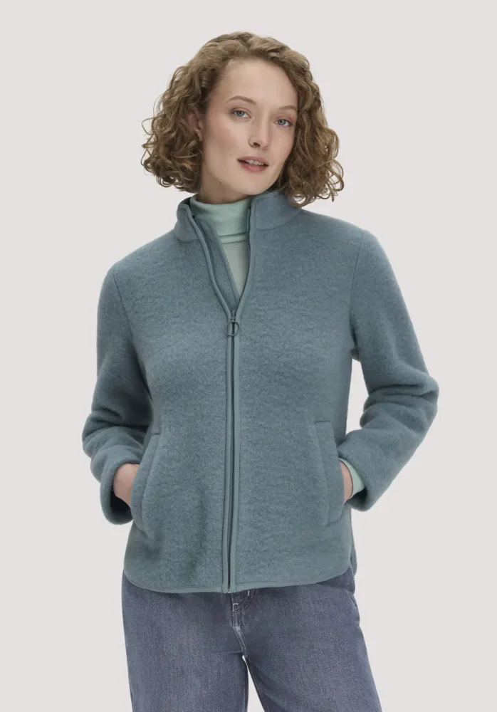 hessnatur Damen Wollfleece Jacke Regular aus Bio-Merinowolle - blau - Größe S