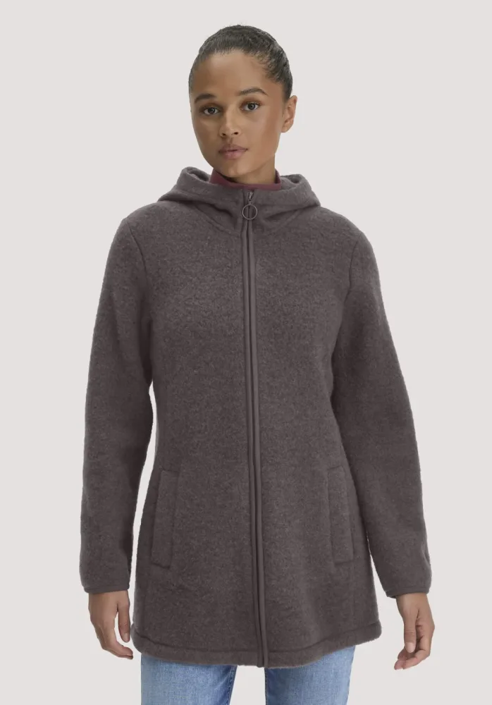 hessnatur Damen Wollfleece-Jacke mit Kapuze Regular aus Bio-Merinowolle - lila GrösseL