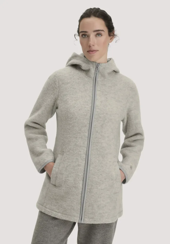 hessnatur Damen Wollfleece-Jacke mit Kapuze Regular aus Bio-Merinowolle - grau GrösseM