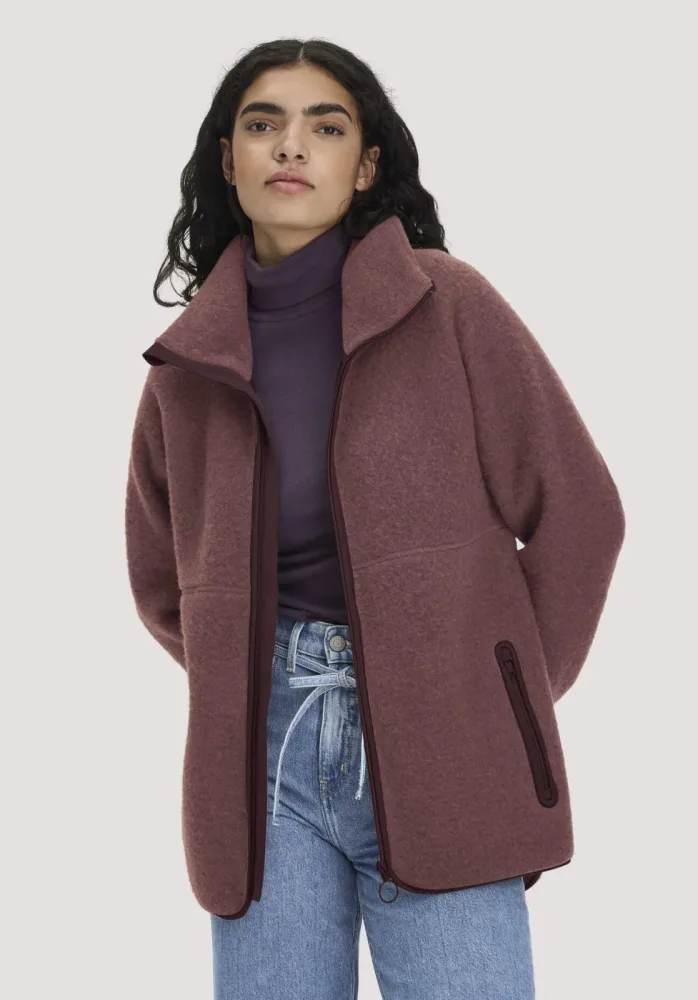 hessnatur Damen Wollfleece Jacke Regular aus Bio-Merinowolle - rot GrösseL