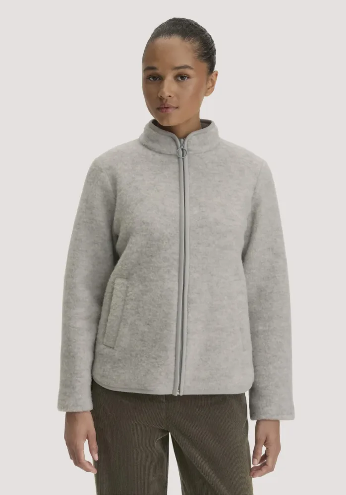 hessnatur Damen Wollfleece Jacke Regular aus Bio-Merinowolle - grau - Größe S