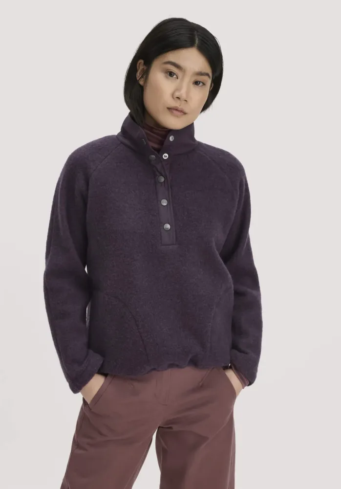 hessnatur Damen Wollfleece Troyer Patch Relaxed aus Bio-Merinowolle - lila GrösseXS