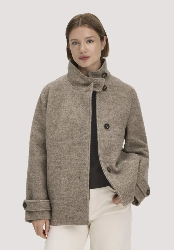 hessnatur Damen Jacke Relaxed aus Rhönwolle und europäischer Schurwolle - beige - Größe 36