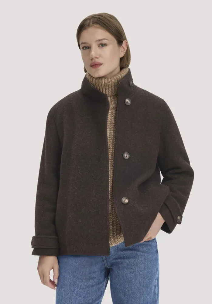 hessnatur Damen Jacke Relaxed aus Rhönwolle und europäischer Schurwolle - braun - Größe 38