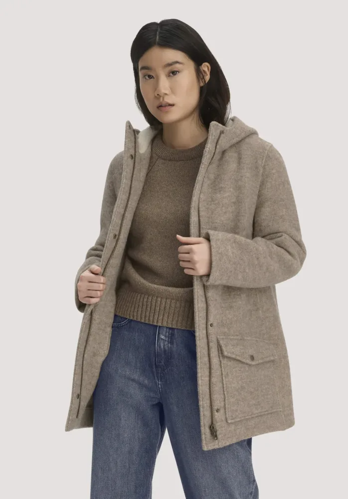 hessnatur Damen Parka Kapuze Regular aus Schurwolle - beige - Größe 44