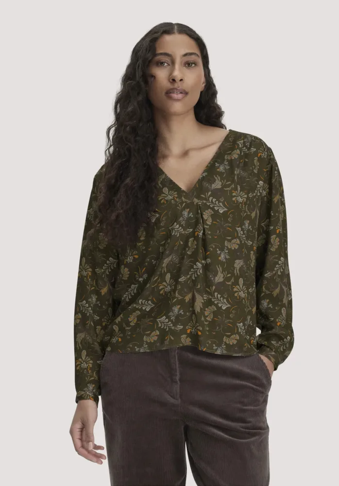 hessnatur Damen Print Bluse Relaxed aus LENZING? ECOVERO? Viskose - grün - Größe 36