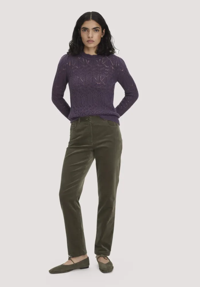 hessnatur Damen Gewebe Cord Hose Straight Leg aus Bio-Baumwolle - grün - Größe 36