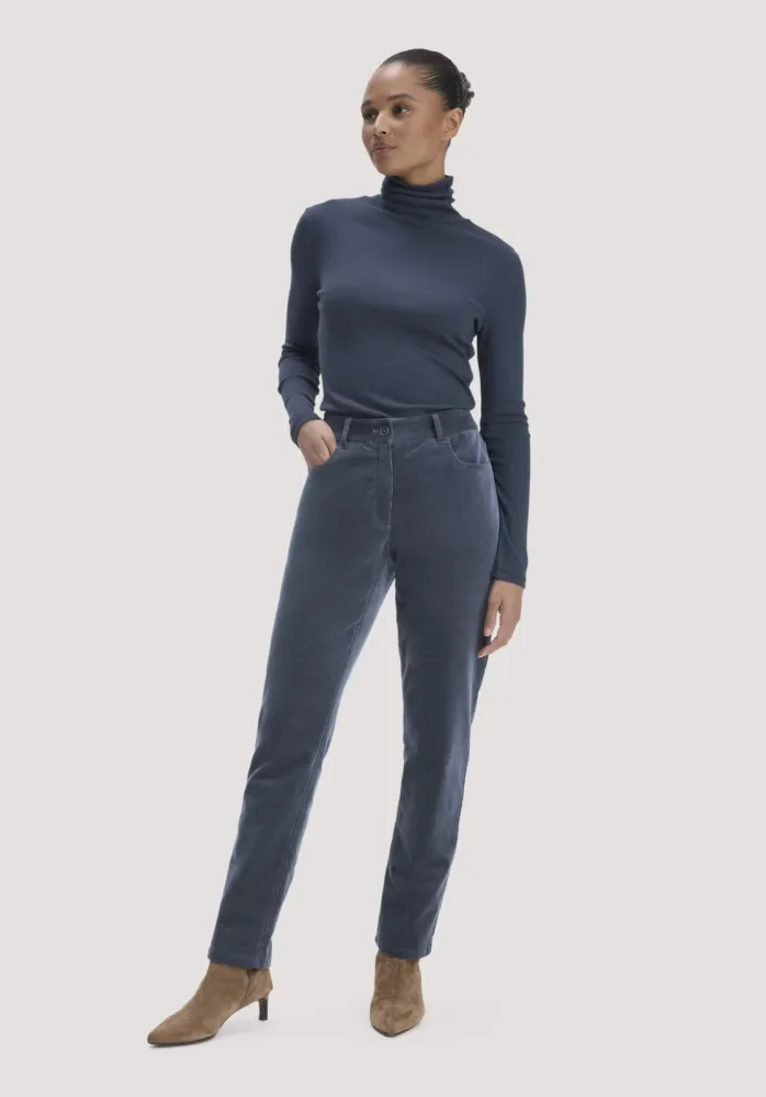 hessnatur Damen Gewebe Cord Hose Straight Leg aus Bio-Baumwolle - blau - Größe 36