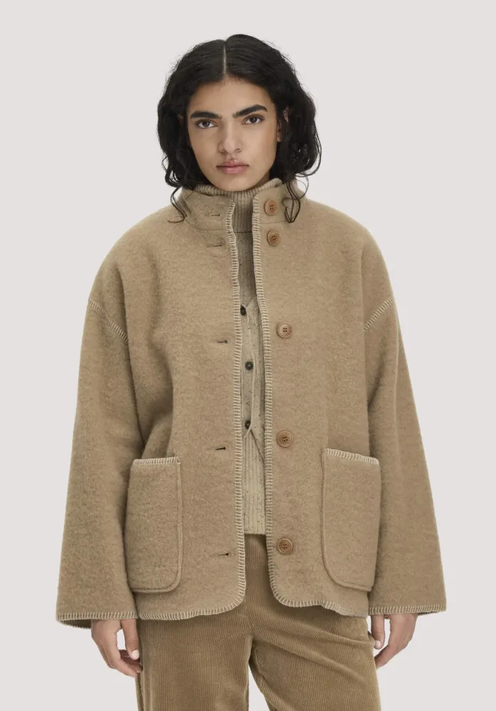 hessnatur Damen Wollfleece Jacke Boho Oversize aus Bio-Merinowolle - braun GrösseL