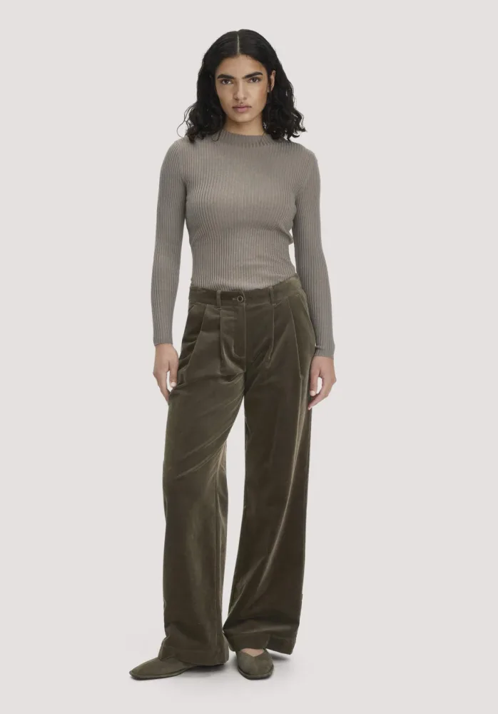 hessnatur Damen Cordhose Wide Leg aus Bio-Baumwolle - grün - Größe 36