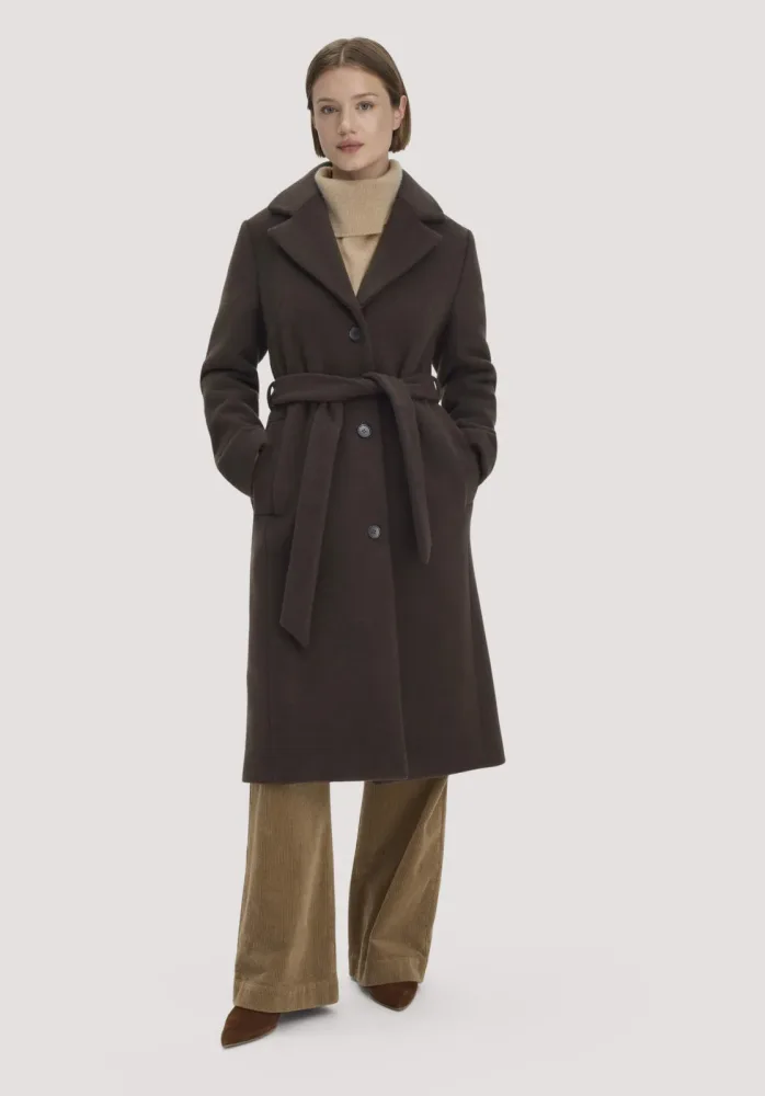 hessnatur Damen Wollmantel Revers Regular aus 100% Wolle (recycled) - braun - Größe 48