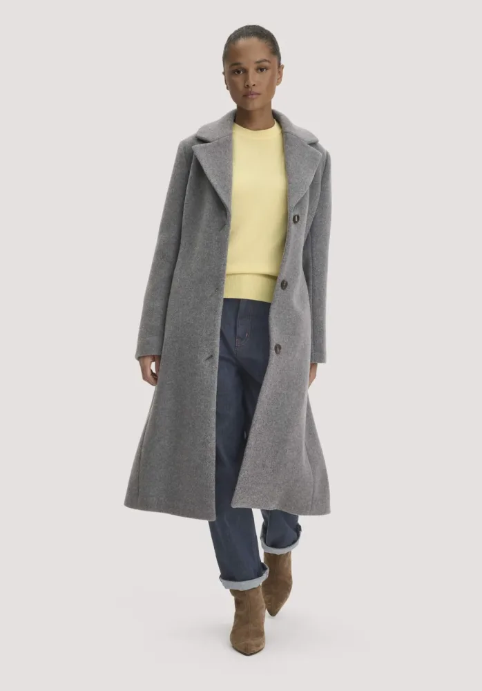 hessnatur Damen Wollmantel Revers Regular aus 100% Wolle (recycled) - grau - Größe 38