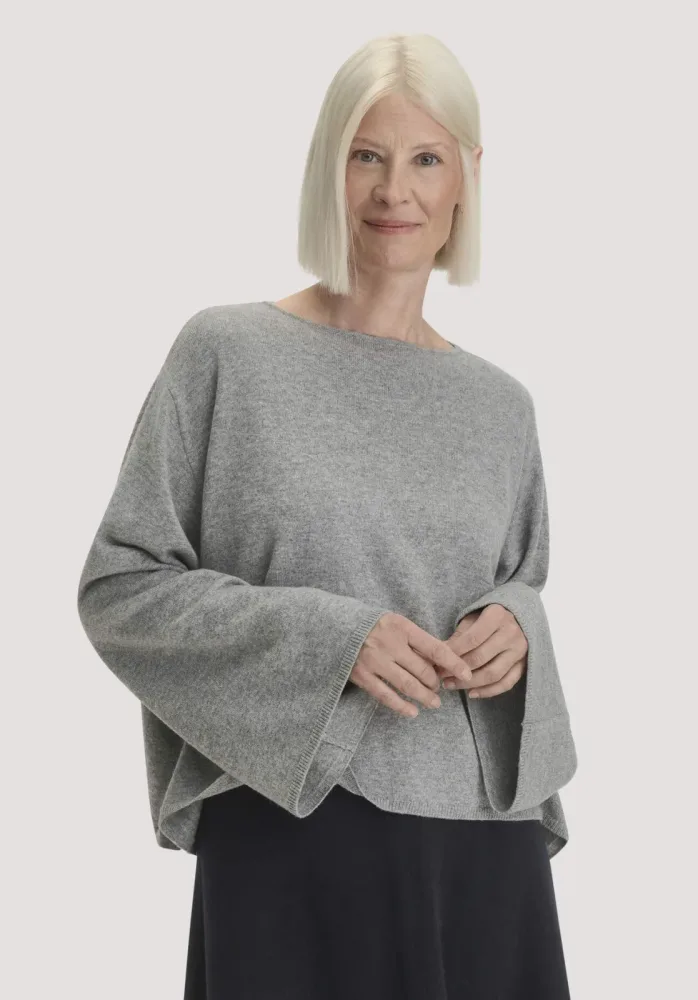 hessnatur Damen Strick Pullover Oversize aus Bio-Merinowolle mit Cashmere - grau - Größe onesize