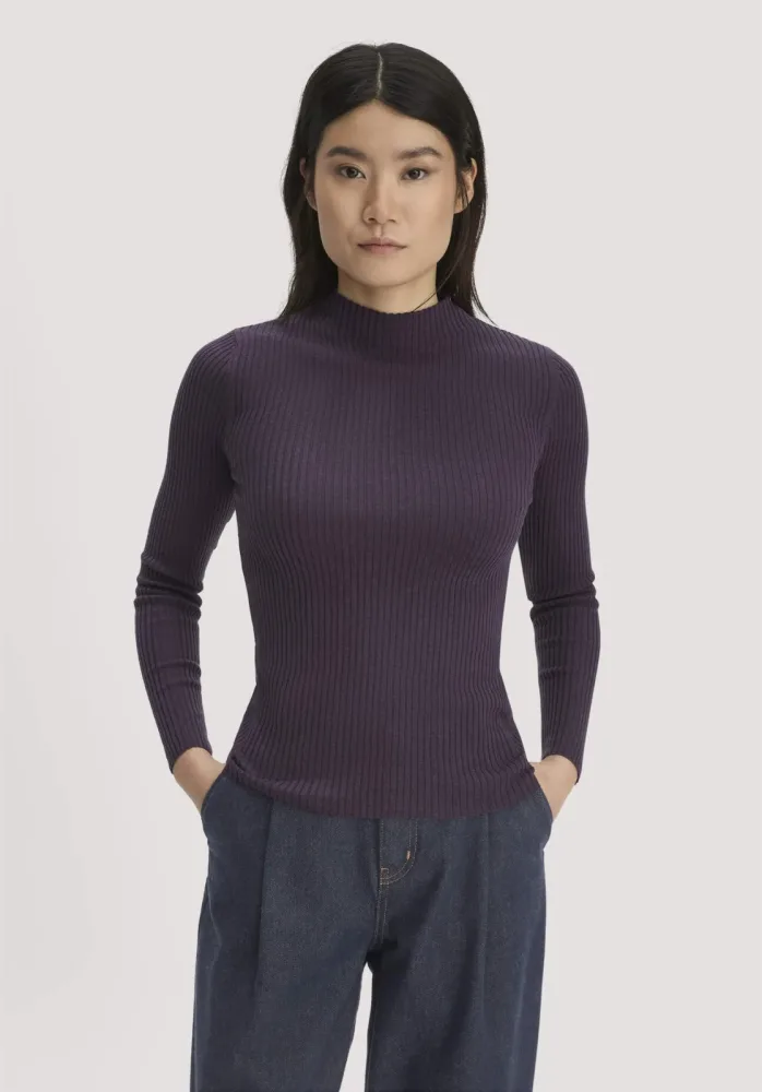hessnatur Damen Strick Pullover Fitted aus TENCEL? Lyocell mit Bio-Baumwolle - lila - Größe XS
