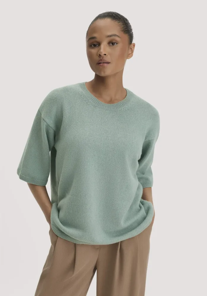 hessnatur Damen Strick Pullover Oversize aus Bio-Merinowolle mit Bio-Baumwolle - blau GrösseL