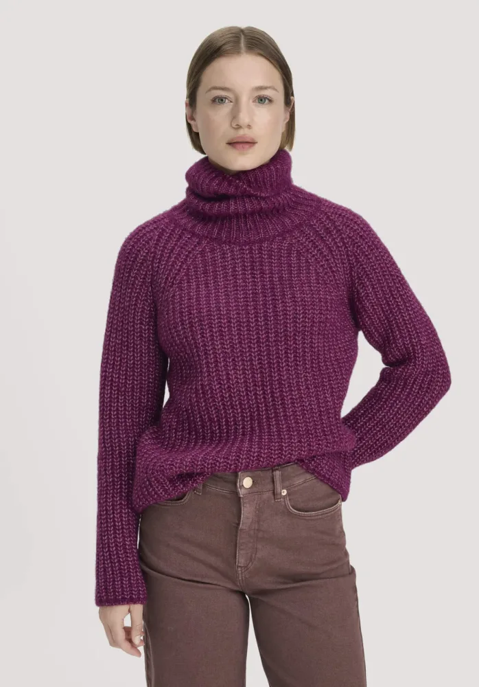 hessnatur Damen Strick Rollkragenpullover Relaxed aus Alpaka mit Bio-Baumwolle - rot GrösseXL