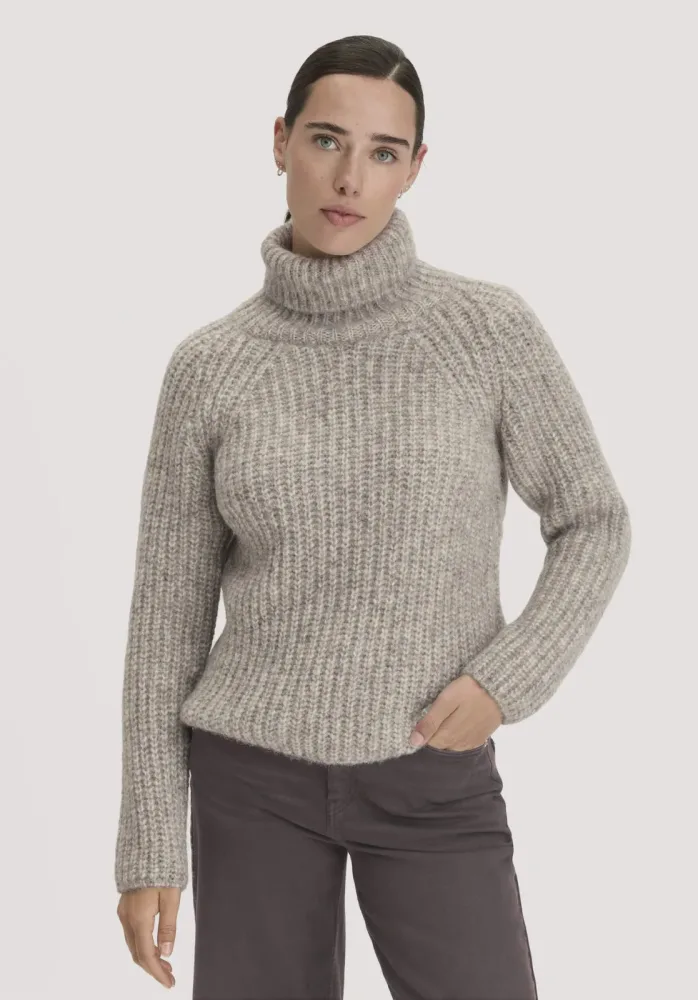 hessnatur Damen Strick Rollkragenpullover Relaxed aus Alpaka mit Bio-Baumwolle - grau GrösseM