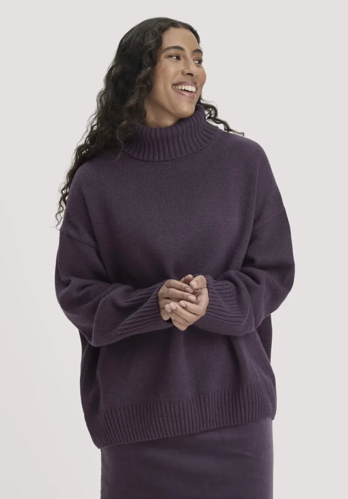 hessnatur Damen Strick Pullover Oversize aus Bio-Merinowolle mit Bio-Baumwolle - lila - Größe onesize