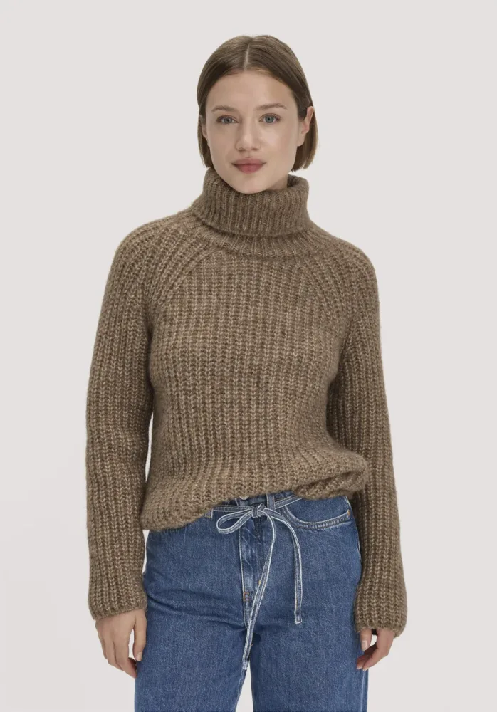 hessnatur Damen Strick Rollkragenpullover Relaxed aus Alpaka mit Bio-Baumwolle - braun GrösseXXL
