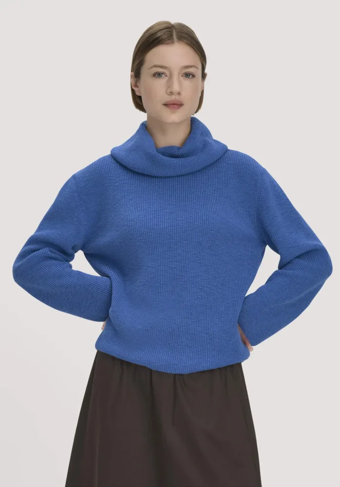 hessnatur Damen Strickpullover Relaxed aus Bio-Baumwolle - blau - Größe L