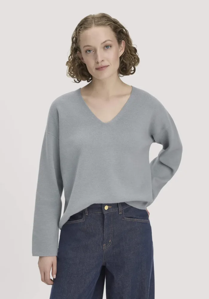 hessnatur Damen Pullover Oversize aus Bio-Baumwolle mit Schurwolle - blau - Größe XL