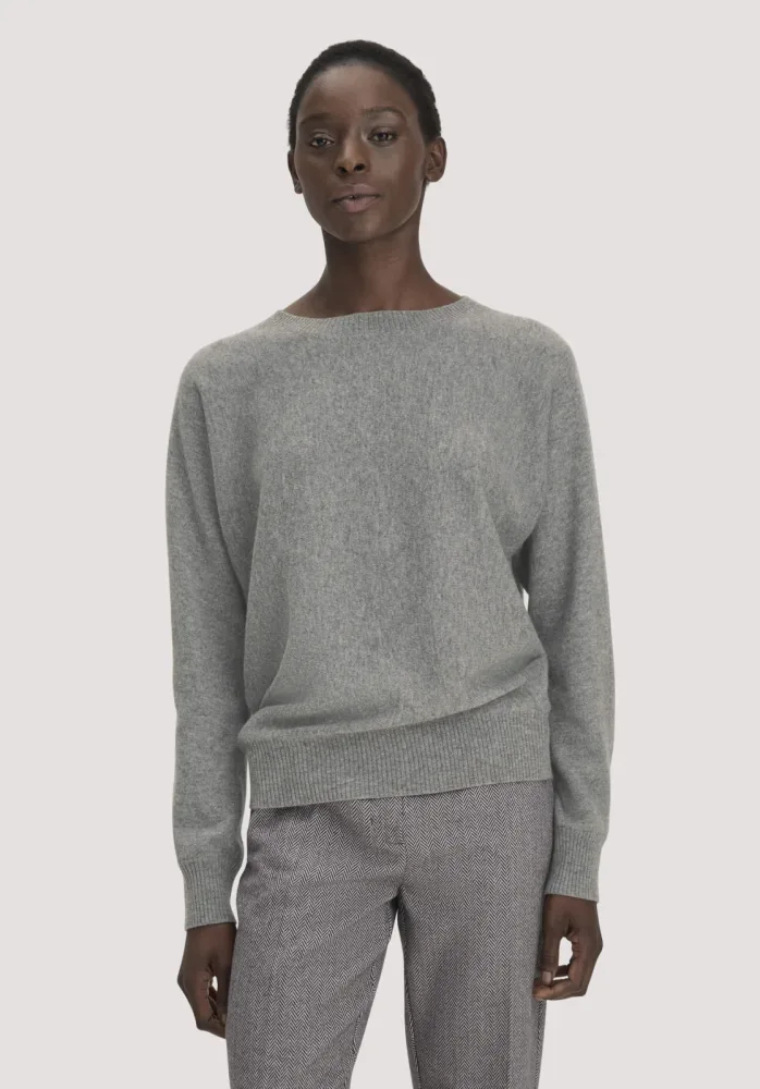 hessnatur Damen Pullover Relaxed aus Bio-Schurwolle mit Cashmere - grau - Größe S