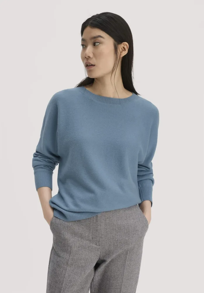 hessnatur Damen Pullover Relaxed aus Bio-Schurwolle mit Cashmere - blau - Größe XS