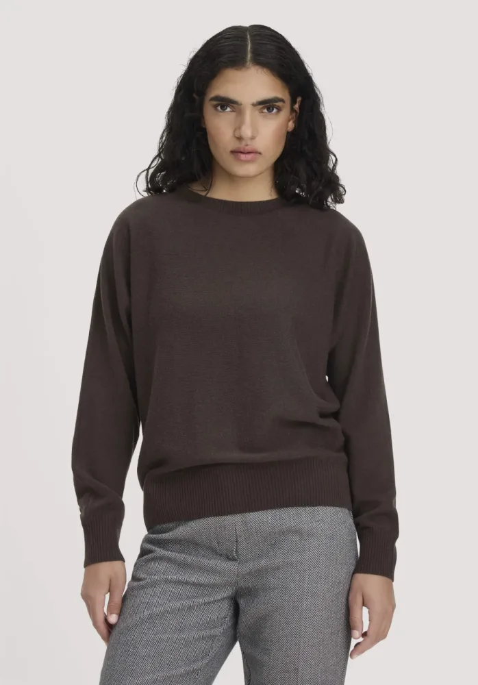 hessnatur Damen Pullover Relaxed aus Bio-Schurwolle mit Cashmere - braun GrösseM
