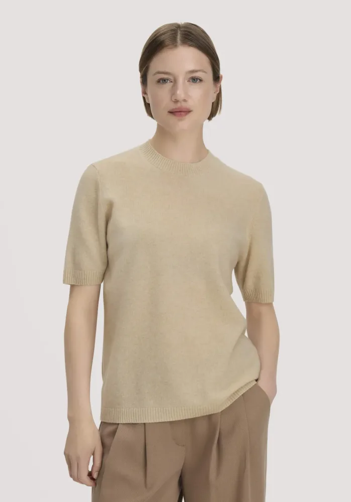 hessnatur Damen Pullover Relaxed aus Bio-Schurwolle mit Cashmere - beige - Größe S