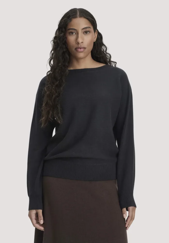 hessnatur Damen Pullover Relaxed aus Bio-Schurwolle mit Cashmere - schwarz - Größe XXL