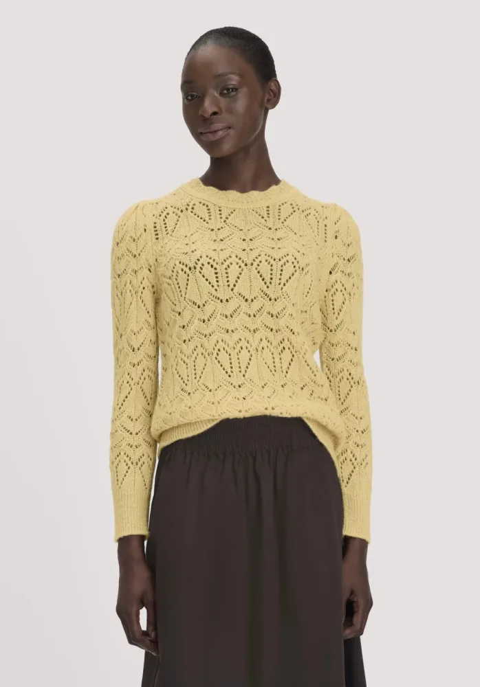 hessnatur Damen Pullover Regular aus Alpaka - gelb - Größe L
