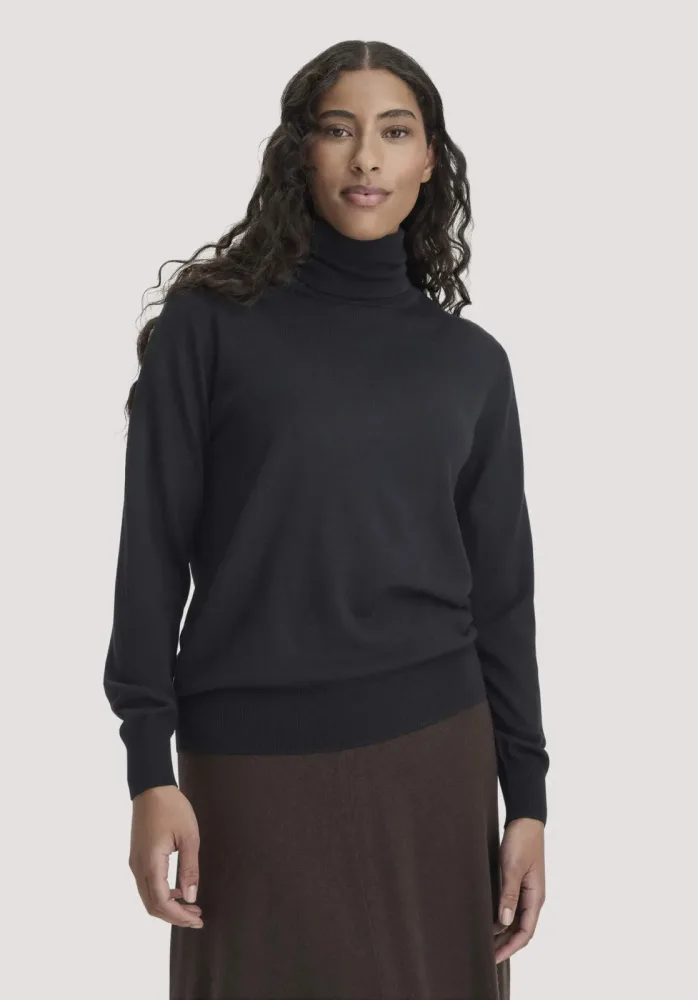 hessnatur Damen Rollkragenpullover Relaxed aus Bio-Merinowolle - schwarz - Größe XS