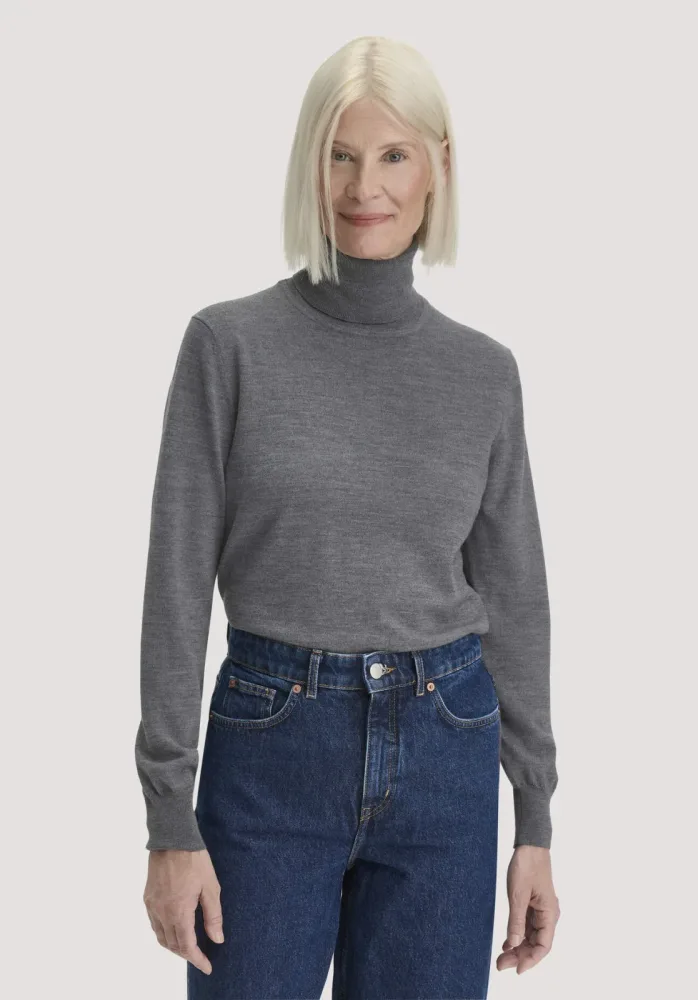 hessnatur Damen Rollkragenpullover Relaxed aus Bio-Merinowolle - grau - Größe M