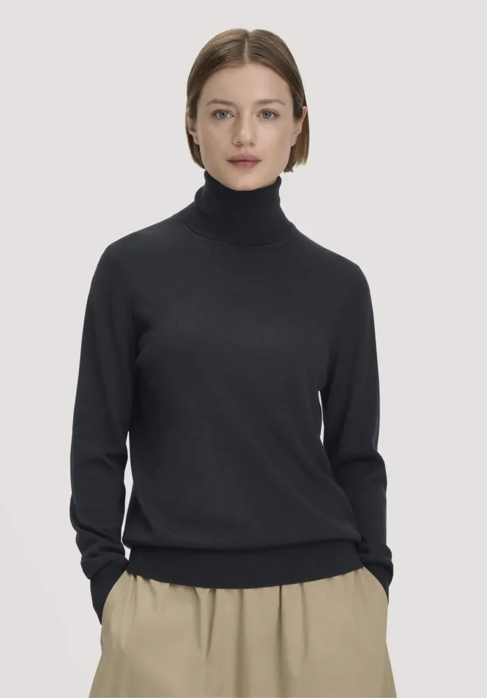 hessnatur Damen Rollkragenpullover Relaxed aus Bio-Merinowolle - blau - Größe L