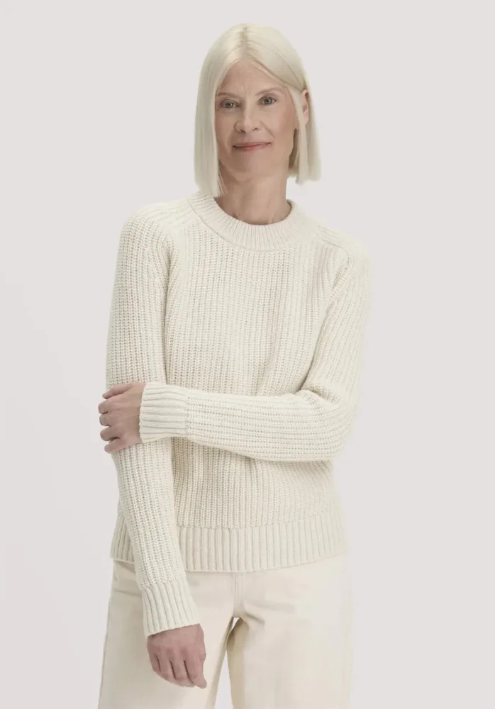 hessnatur Damen Strick Pullover Relaxed aus Bio-Baumwolle mit recycelter Wolle - beige - Größe S