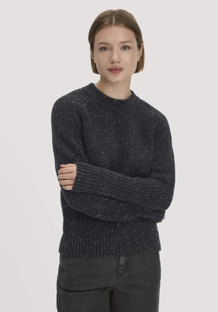 hessnatur Damen Strick Pullover Relaxed aus Bio-Baumwolle mit recycelter Wolle - grau - Größe S