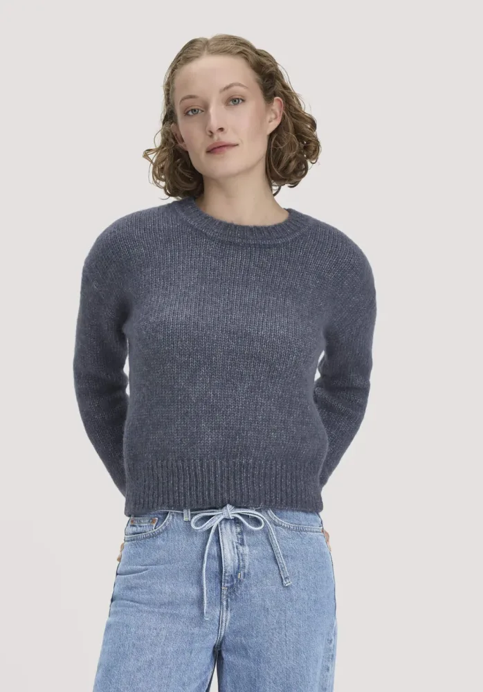 hessnatur Damen Pullover Relaxed aus Alpaka mit Bio-Baumwolle - blau - Größe S