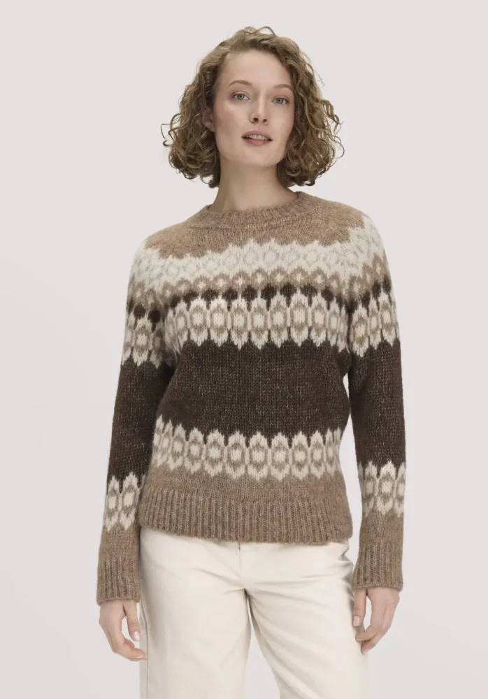 hessnatur Damen Stick Pullover Relaxed aus Alpaka und Bio-Baumwolle - braun - Größe S