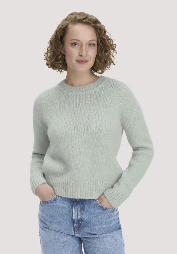 hessnatur Damen Strick Pullover Relaxed aus Alpaka mit Bio-Baumwolle - grün - Größe M