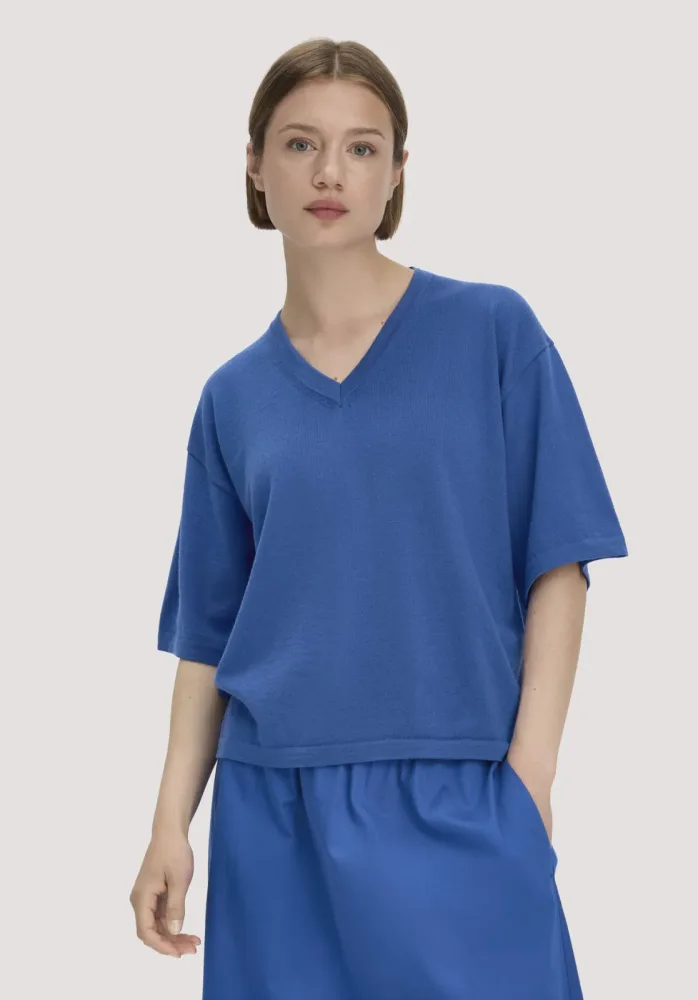 hessnatur Damen Pullover Oversize aus Bio-Merinowolle - blau - Größe S