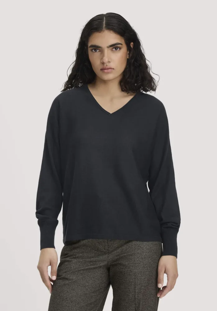 hessnatur Damen Pullover Oversize aus TENCEL? Lyocell und Bio-Baumwolle - schwarz - Größe M