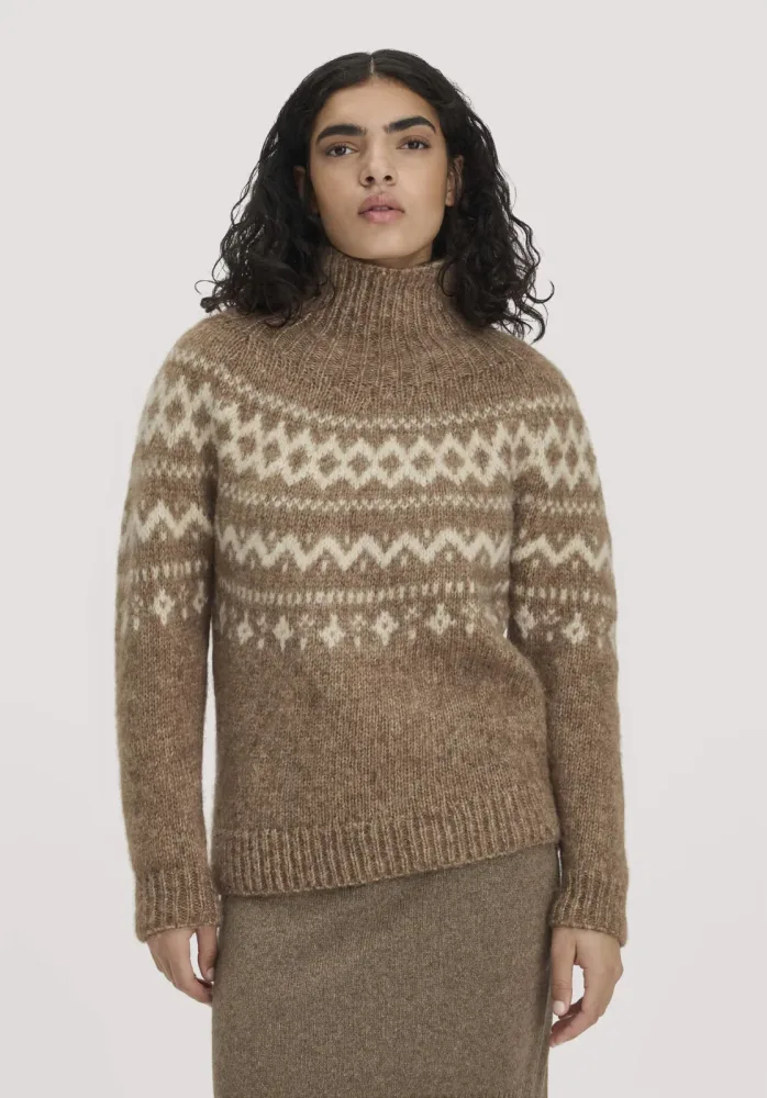 hessnatur Damen Rollkragenpullover Relaxed aus Alpaka und Bio-Baumwolle - braun - Größe S