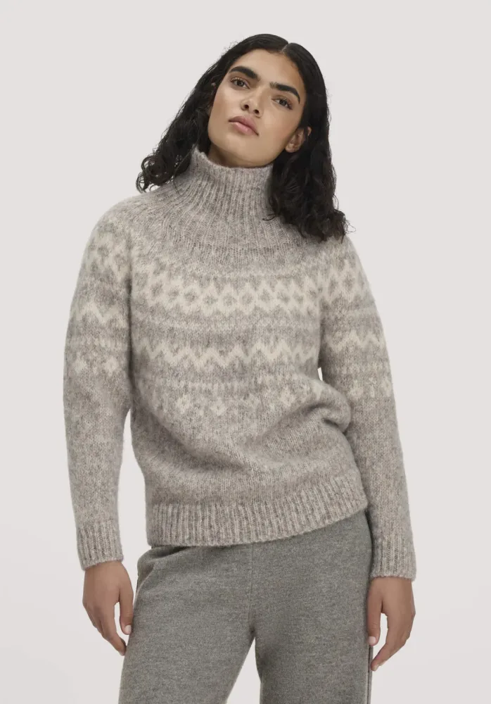 hessnatur Damen Rollkragenpullover Relaxed aus Alpaka und Bio-Baumwolle - grau - Größe S