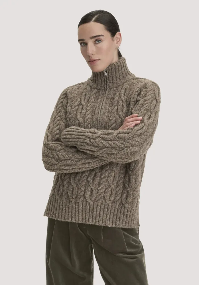 hessnatur Damen Strick Troyer Oversize aus Rhönwolle und europäischer Schurwolle - beige - Größe S