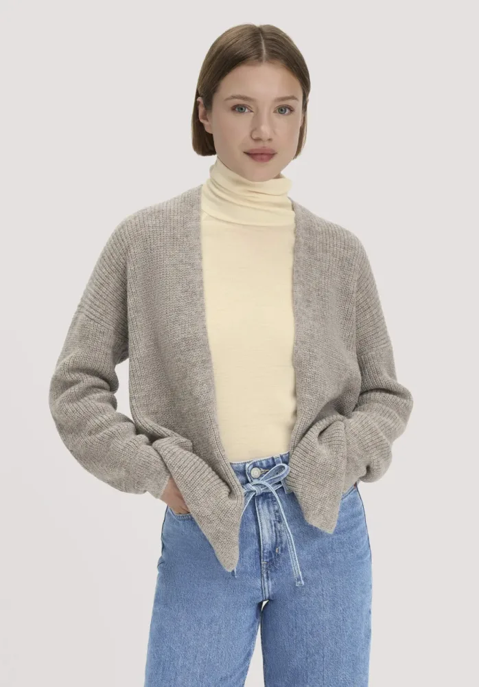 hessnatur Damen Strick Jacke Oversize aus Alpaka - grau - Größe S