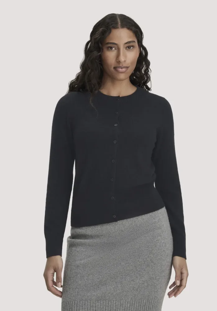 hessnatur Damen Strick Jacke Regular BETTER RECYCLING aus Cashmere - schwarz - Größe XL