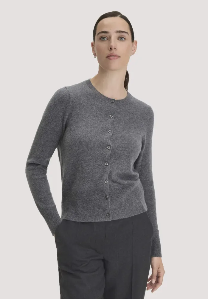 hessnatur Damen Strick Jacke Regular BETTER RECYCLING aus Cashmere - grau - Größe XS