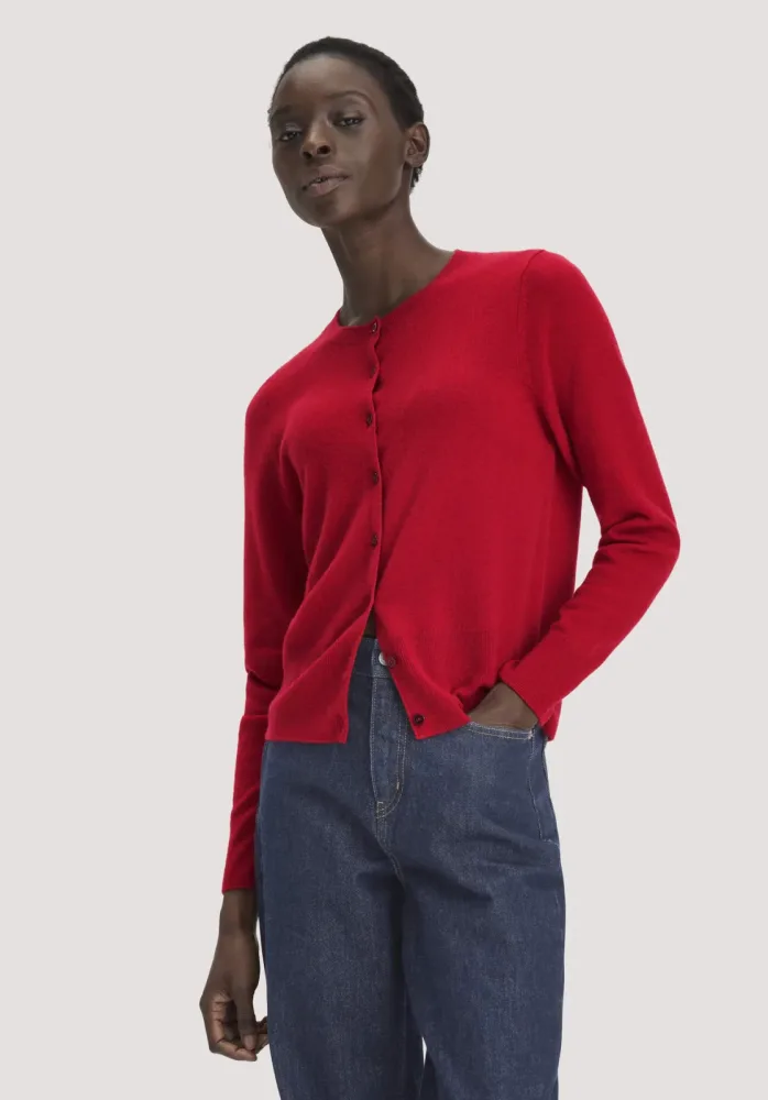 hessnatur Damen Strick Jacke Regular BETTER RECYCLING aus Cashmere - rot - Größe L
