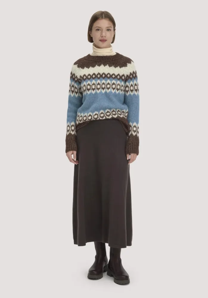 hessnatur Damen Strick Rock Midi Regular aus Bio-Merinowolle mit Cashmere - braun - Größe M